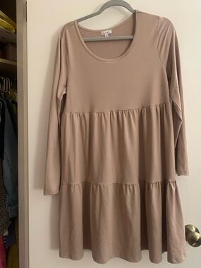 Loveapella Taupe Tiered Long Sleeve Dress